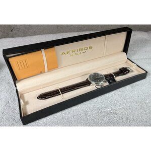 Akribos XXIV Men’s Retro Black Dial Watch w/ Date Window Leather Strap AK715SSB